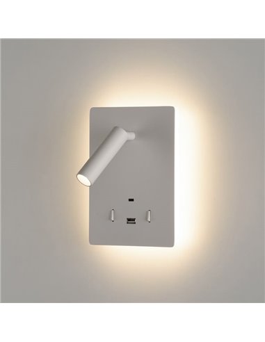 Aplique LED orientable MANAT con 2 Interruptores y USB y USBC, 12W 3000K 970lm + 3W 3000K 285lm