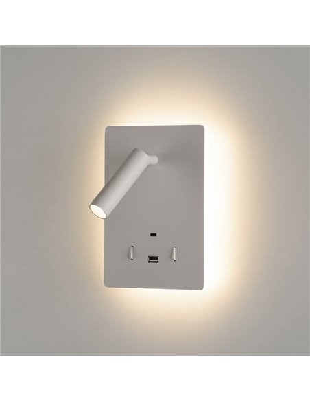Aplique LED ajustável MANAT com 2 interruptores e USB e USBC, 12W 3000K 970lm + 3W 3000K 285lm