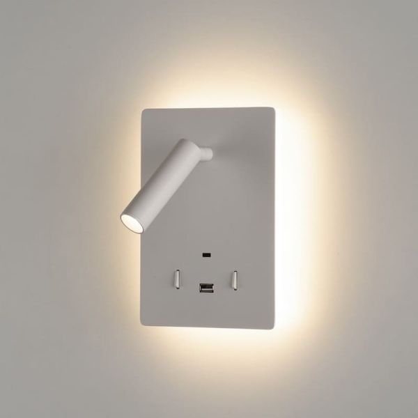 Applique LED orientable MANAT avec 2 interrupteurs et USB et USBC, 12W 3000K 970lm + 3W 3000K 285lm
