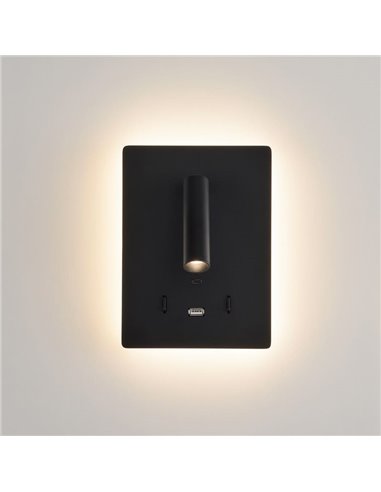 Aplique LED ajustável MANAT com 2 interruptores e USB e USBC, 12W 3000K 970lm + 3W 3000K 285lm