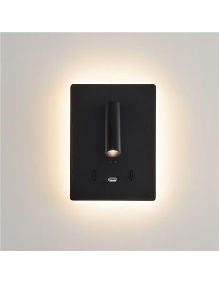 Applique LED orientable MANAT avec 2 interrupteurs et USB et USBC, 12W 3000K 970lm + 3W 3000K 285lm