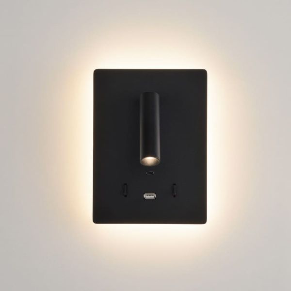 Applique LED orientable MANAT avec 2 interrupteurs et USB et USBC, 12W 3000K 970lm + 3W 3000K 285lm