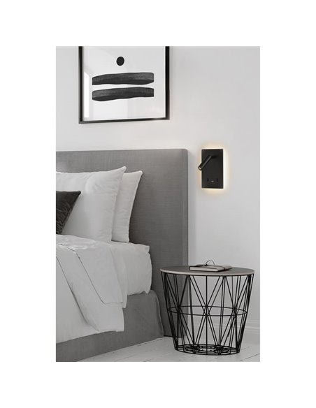 Aplique LED orientable MANAT con 2 Interruptores y USB y USBC, 12W 3000K 970lm + 3W 3000K 285lm