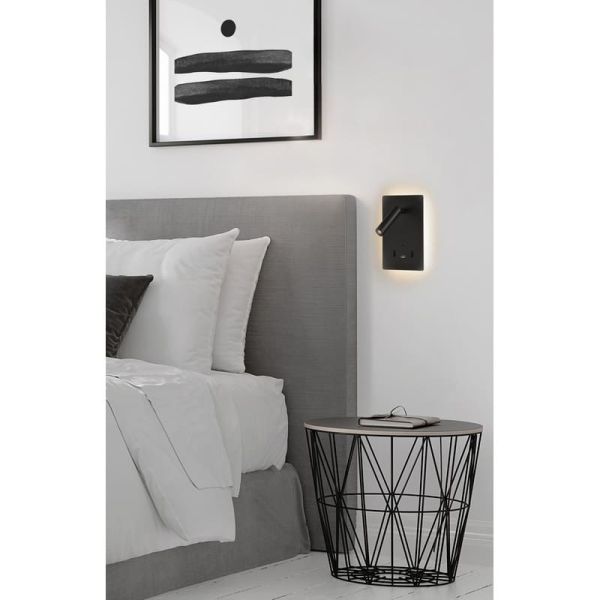 Aplique LED orientable MANAT con 2 Interruptores y USB y USBC, 12W 3000K 970lm + 3W 3000K 285lm