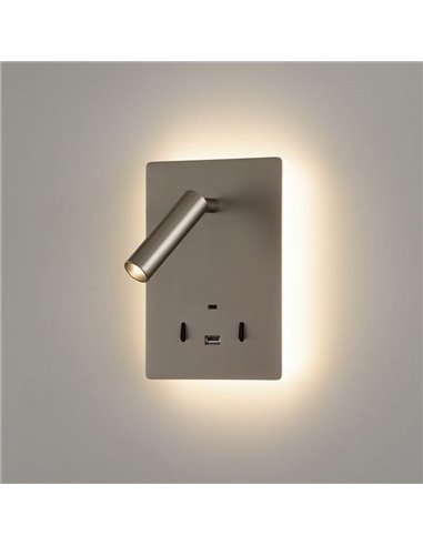 Aplique LED orientable MANAT con 2 Interruptores y USB y USBC, 12W 3000K 970lm + 3W 3000K 285lm