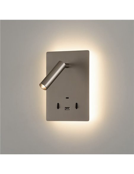 Aplique LED orientable MANAT con 2 Interruptores y USB y USBC, 12W 3000K 970lm + 3W 3000K 285lm