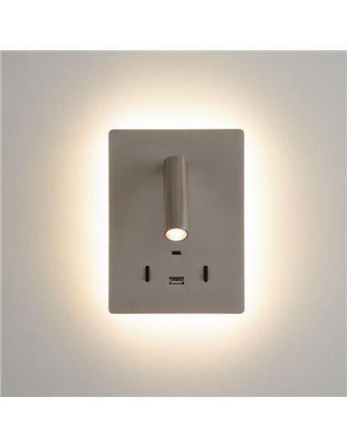 Aplique LED orientable MANAT con 2 Interruptores y USB y USBC, 12W 3000K 970lm + 3W 3000K 285lm