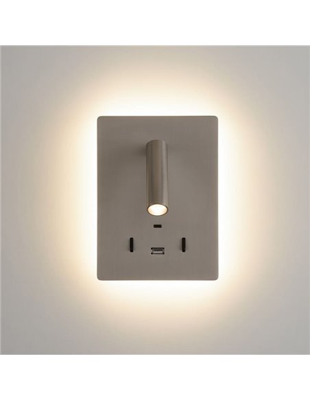Applique LED orientable MANAT avec 2 interrupteurs et USB et USBC, 12W 3000K 970lm + 3W 3000K 285lm