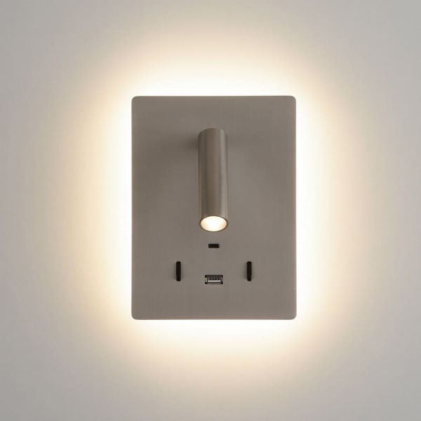 Applique LED orientable MANAT avec 2 interrupteurs et USB et USBC, 12W 3000K 970lm + 3W 3000K 285lm