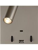 Applique LED orientable MANAT avec 2 interrupteurs et USB et USBC, 12W 3000K 970lm + 3W 3000K 285lm