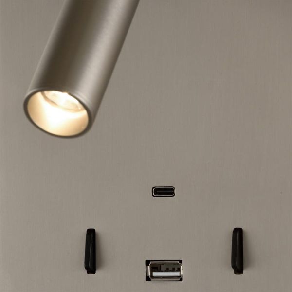 Aplique LED ajustável MANAT com 2 interruptores e USB e USBC, 12W 3000K 970lm + 3W 3000K 285lm