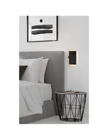 Aplique LED ajustável MANAT com 2 interruptores e USB e USBC, 12W 3000K 970lm + 3W 3000K 285lm