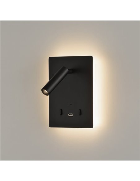 Aplique LED orientable MANAT con 2 Interruptores y USB y USBC, 12W 3000K 970lm + 3W 3000K 285lm