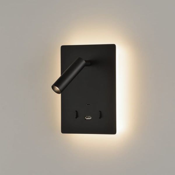 Applique LED orientable MANAT avec 2 interrupteurs et USB et USBC, 12W 3000K 970lm + 3W 3000K 285lm