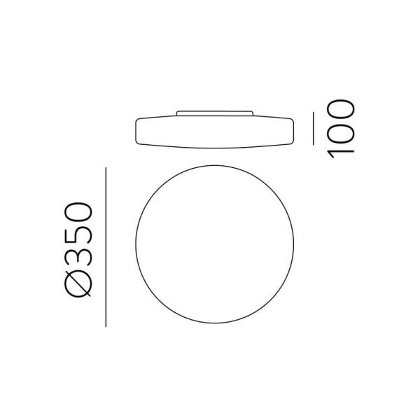 Grand plafonnier LED rond MOON 35cm Opale, 24W 2520lm, IP44 2700K-3000K avec interrupteur coulissant