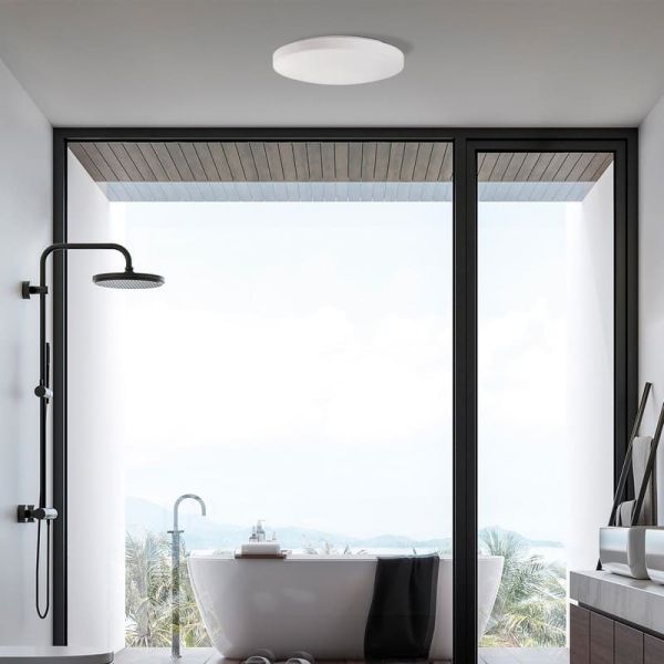 MOON Plafonnier LED Rond Extra Large 50cm Opale, 36W 4000lm, IP44 2700K-3000K avec Interrupteur à Glissière