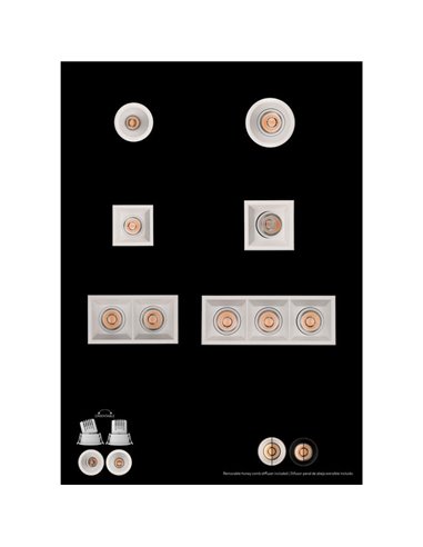 Downlight LED COB Circular Embutida MOVE Ø6cm 5W texturizado branco/preto, 2700K 380lm/3000K 415lm, IP44/IP20