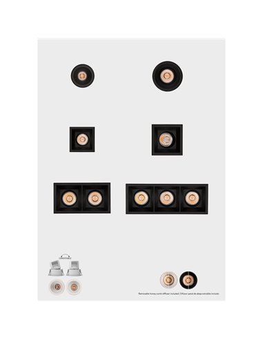 Downlight LED COB quadrado MOVE 6cm 5W texturizado branco/preto, 2700K 380lm/3000K 415lm, IP44/IP20