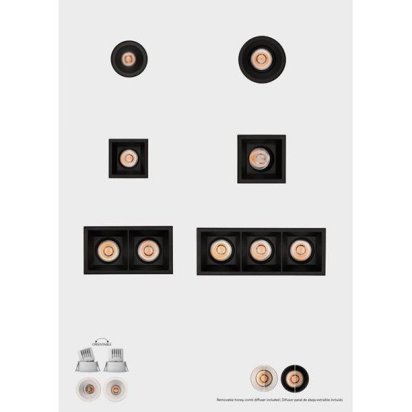 Downlight cuadrado LED COB Empotrable MOVE 6cm 5W blanco/negro texturado, 2700K 380lm/3000K 415lm, IP44/IP20