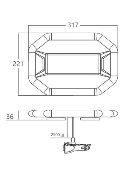 Dimensões da ponte plana de LED âmbar com conector de isqueiro NR65 TA1 Premium | LeonLeds