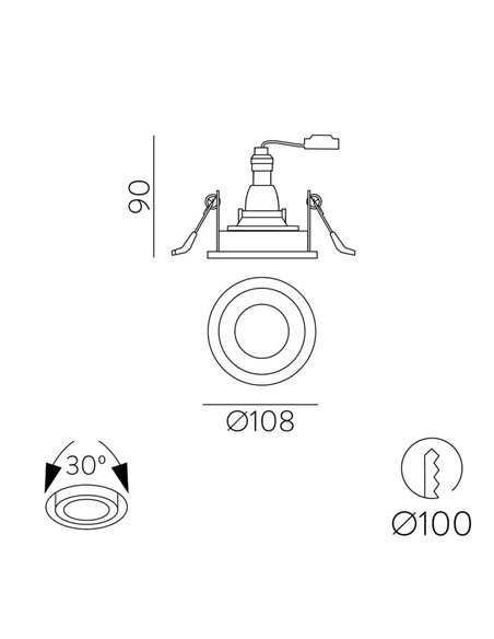 Aro Empotrable MUSCA Ø10cm Negro Texturado, para bombilla LED GU10 8W, CL.II