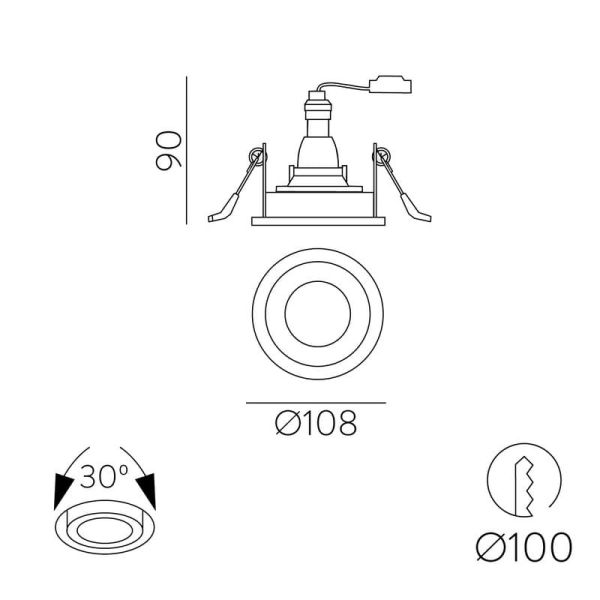 MUSCA Anneau Encastrable Ø10cm Noir Texturé, pour ampoule LED GU10 8W, CL.II