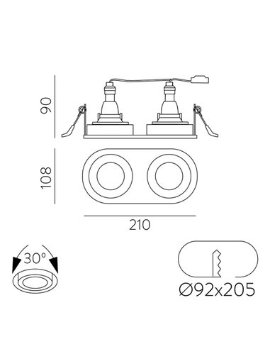 Aro Empotrable MUSCA Ø9,2x20,5cm Negro Texturado, para bombilla LED GU10 2x8W, CL.II 