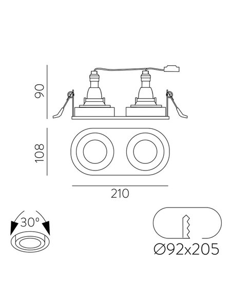 Aro Empotrable MUSCA Ø9,2x20,5cm Negro Texturado, para bombilla LED GU10 2x8W, CL.II 