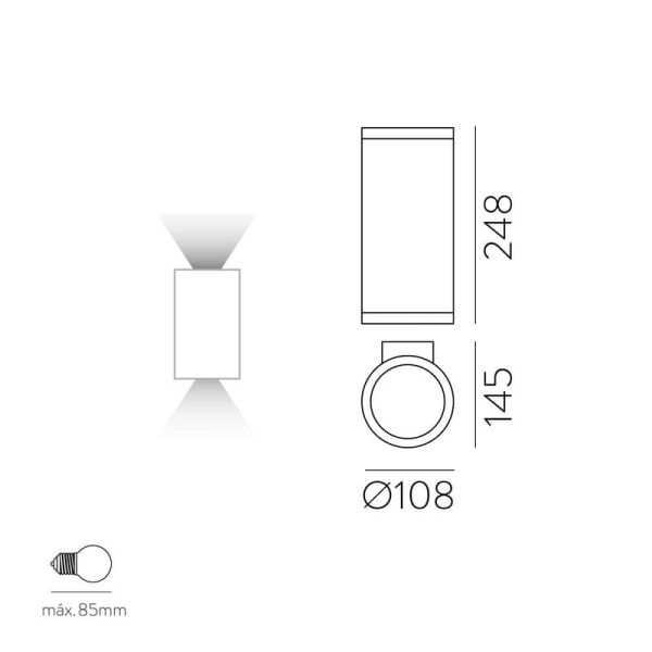 Aplique de parede exterior NORI com 2 luzes ascendentes e descendentes, branco texturizado, para 2 lâmpadas E27 de 15W, IP65