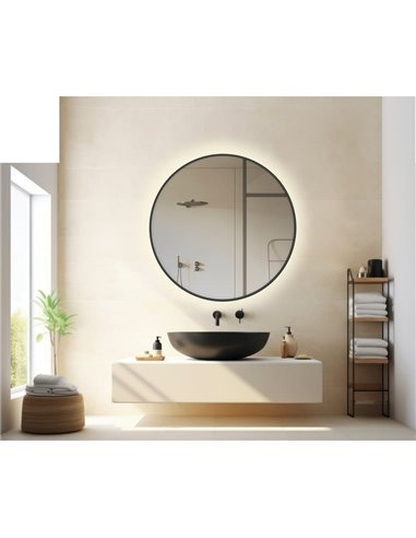 Espelho redondo com luz LED 3000K, preto, à escolha: Ø61cm (35W-2360lm) - Ø81cm (46W-3140lm) - Ø101cm (58W-3930lm), IP44
