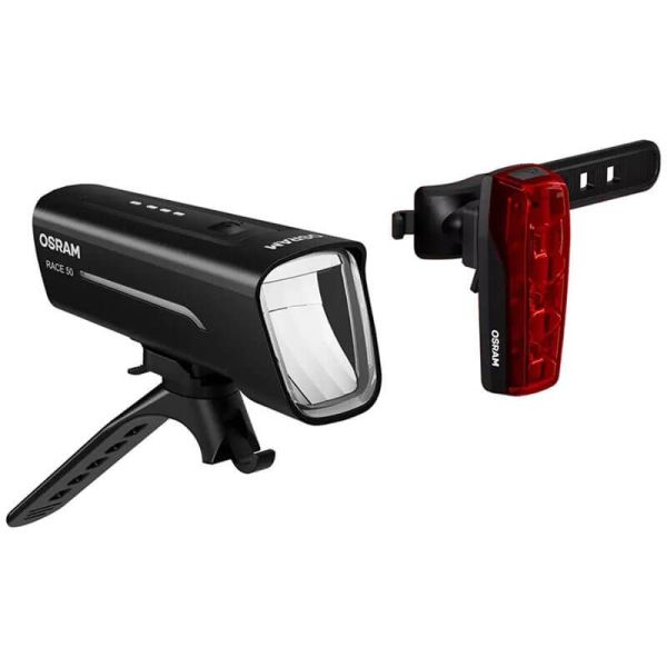 Conjunto de lanterna recarregável dianteira e traseira para bicicleta LEDsBIKE® RACE 50 SET osram | LeonLeds