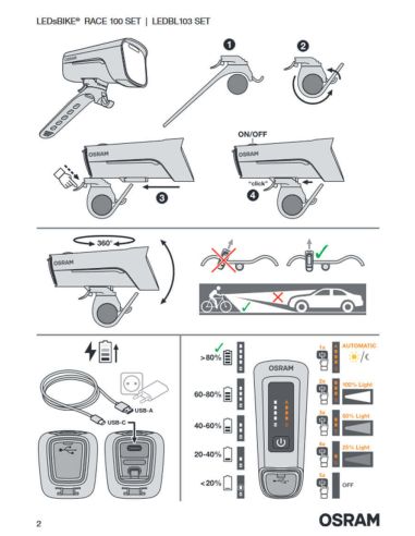 Kit d'éclairage LED pour vélo avec frein intelligent - LEDBL103 SET / LEDsBIKE® RACE 100 SET