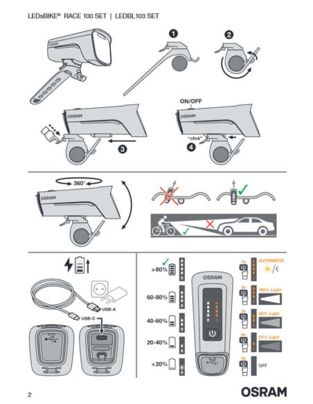 Kit de iluminação LED para bicicleta com freio inteligente - LEDBL103 SET / LEDsBIKE® RACE 100 SET