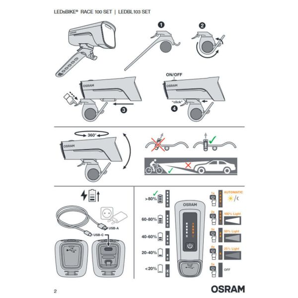 Kit d'éclairage LED pour vélo avec frein intelligent - LEDBL103 SET / LEDsBIKE® RACE 100 SET
