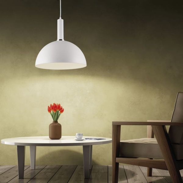 TIGA Petite Suspension Ø25cm E27 15W, Blanc Texturé 2 finitions intérieures