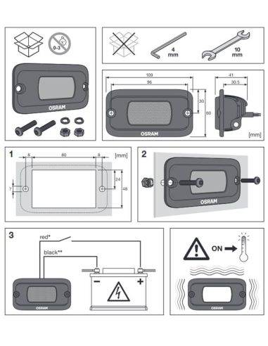 Lampes de travail LED puissantes OSRAM LEDriving encastré WL VX100-FL | Éclairage en champ proche et lointain