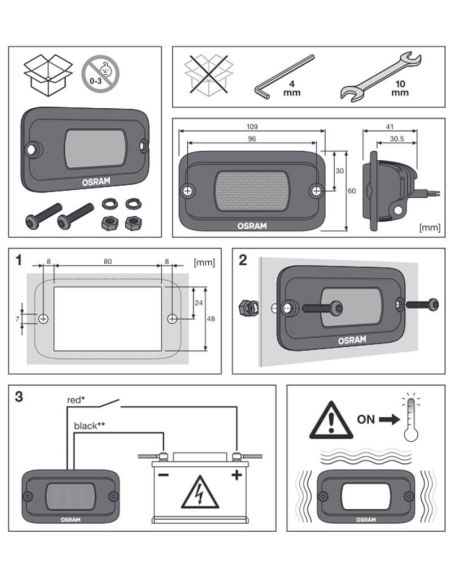 Lampes de travail LED puissantes OSRAM LEDriving encastré WL VX100-FL | Éclairage en champ proche et lointain