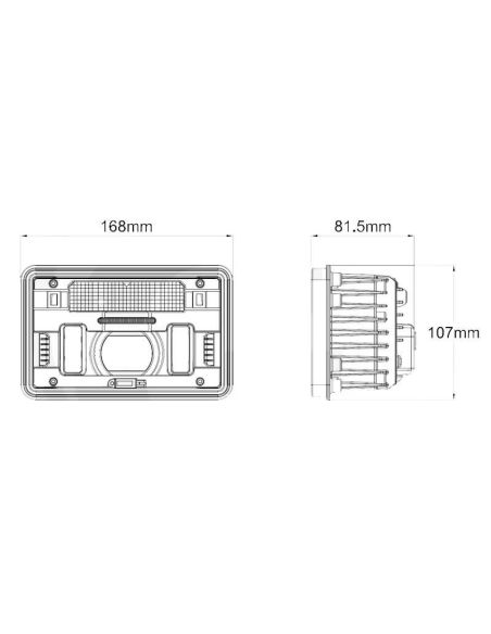 Dimensions Phare LED rectangulaire Feux de croisement avant Position feux de route Boîtier H4, New Holland, John Deere, Massey F