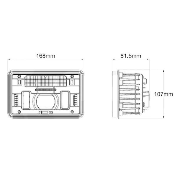 Medidas Faro LED rectangular Delantero Luz de Cruce Luz de Carretera Posición H4 Case, New Holland, John Deere, Massey Ferguson