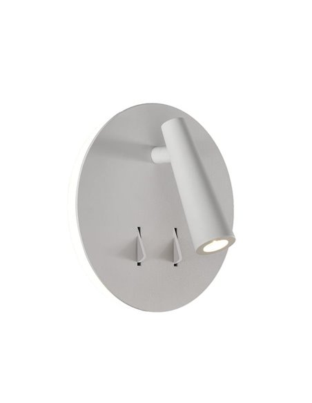 Aplique LED com foco ajustável e luz indireta PANAU, LED 6W 3000K 540lm + 3W 3000K 285lm, Dois interruptores Branco azul-petróle