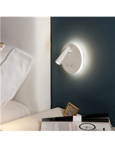 Luminária de parede LED PANAU com foco ajustável e luz indireta, 6W 3000K 540lm + 3W 3000K 285lm, dois interruptores, branca. 2
