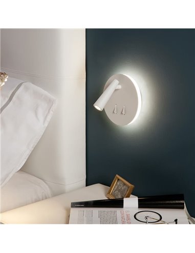 Aplique de pared LED con foco orientable y luz indirecta PANAU, LED 6W 3000K 540lm + 3W 3000K 285lm, Dos interruptores Blanco te