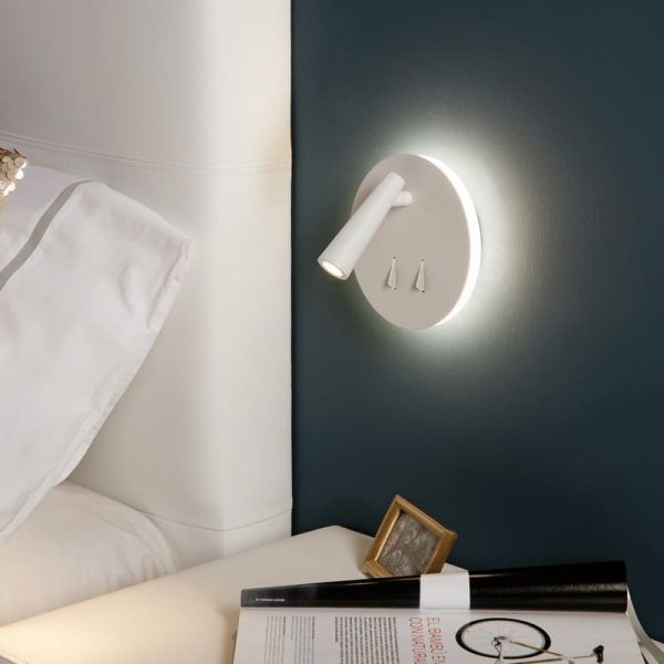 Aplique de pared LED con foco orientable y luz indirecta PANAU, LED 6W 3000K 540lm + 3W 3000K 285lm, Dos interruptores Blanco te