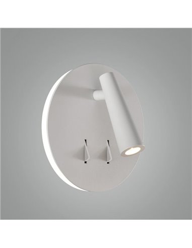 Aplique de pared LED con foco orientable y luz indirecta PANAU, LED 6W 3000K 540lm + 3W 3000K 285lm, Dos interruptores Blanco te