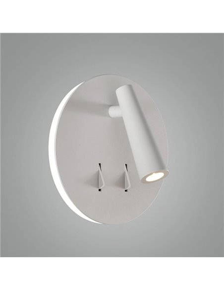 Aplique de pared LED con foco orientable y luz indirecta PANAU, LED 6W 3000K 540lm + 3W 3000K 285lm, Dos interruptores Blanco te