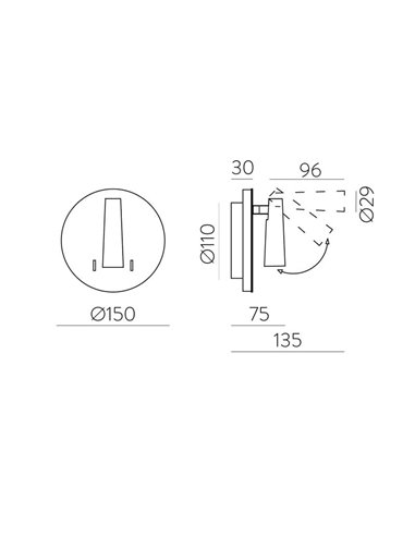 Luminária de parede LED PANAU com foco ajustável e luz indireta, 6W 3000K 540lm + 3W 3000K 285lm, dois interruptores, branca.