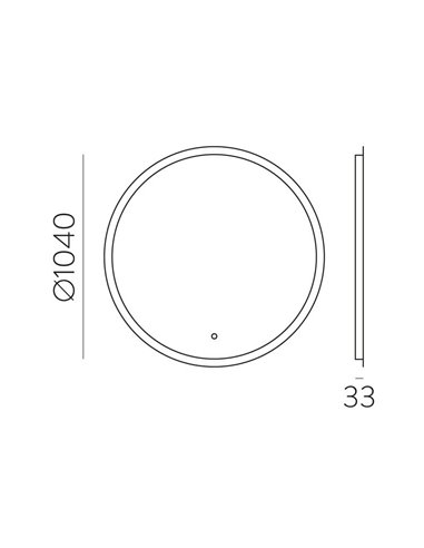 Espelho de luz LED redondo PETRA, botão de toque, 58W 3000K 3927lm, IP44