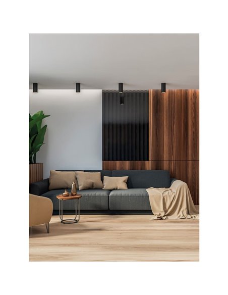 Plafón tipo Foco de Techo LED COB 12W 3000K 1240lm PIPE, Blanco/Negro Texturado