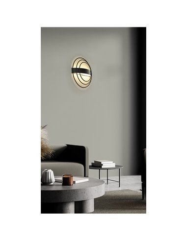 Applique murale LED ronde noire texturée RINGO, 13W 808lm Dimmable 2700K-3000K avec interrupteur coulissant