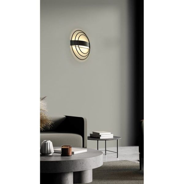 Aplique LED redondo preto texturizado RINGO, 13W 808lm regulável 2700K-3000K com interruptor deslizante